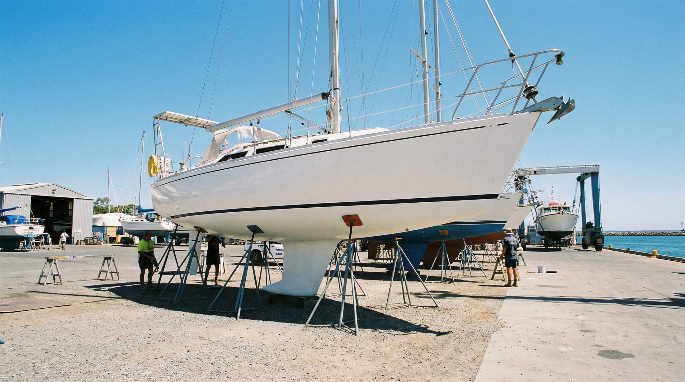 Freshly polished motor yacht gleaming on the water in Perth
